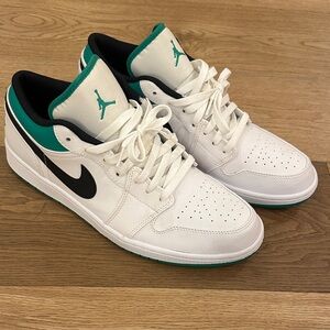 Air Jordan 1 Low Top Sneakers in White, “Lucky Green”, black